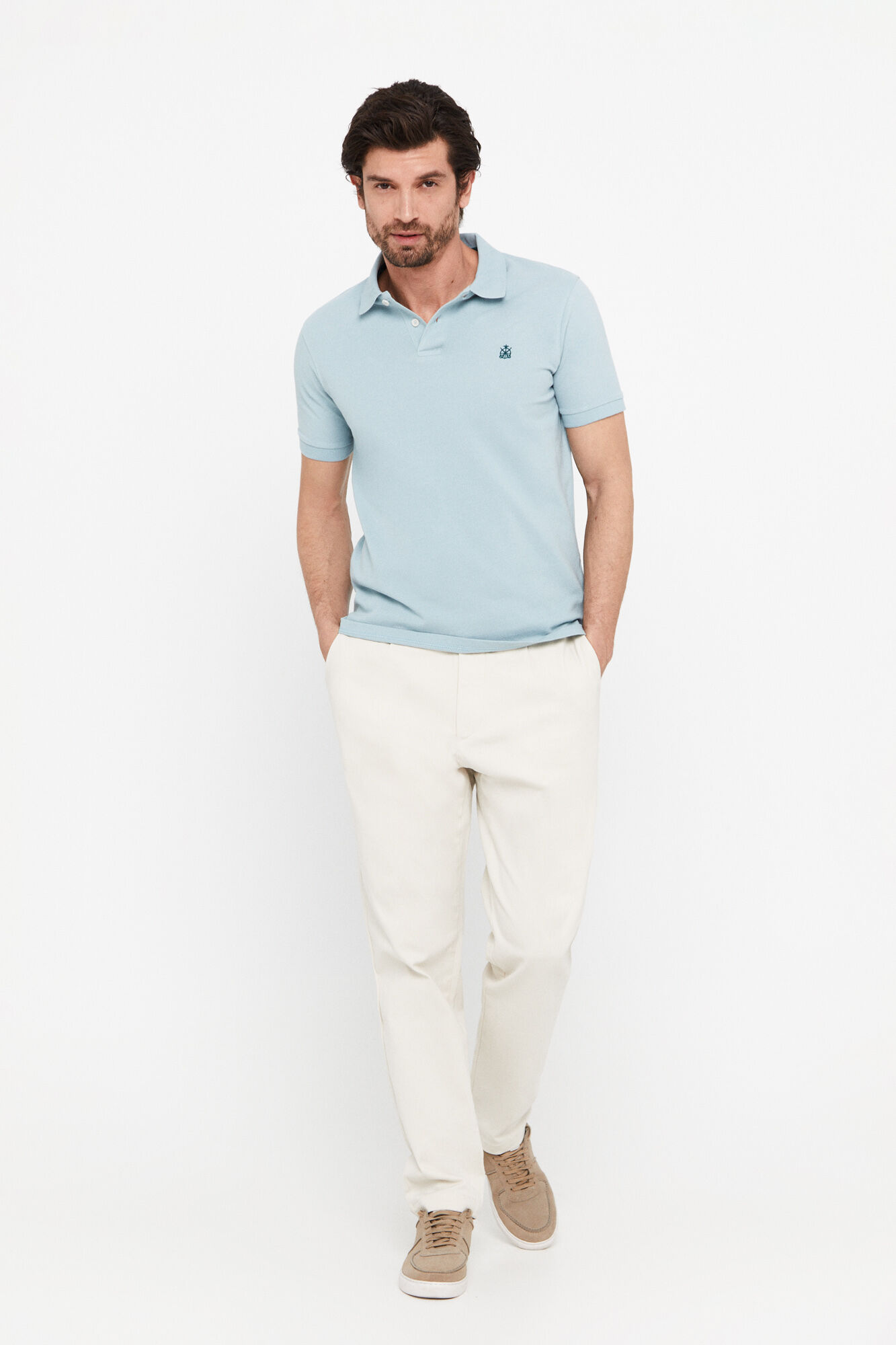 Polo básica de piqué slim - Azul