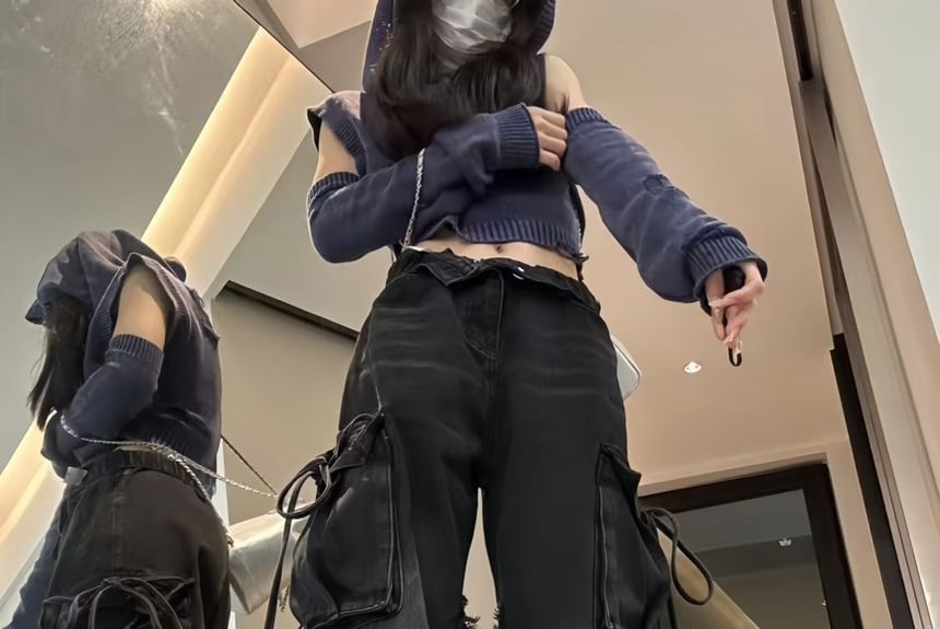 Jerolenea - Losse cargojeans met lage taille en franjes