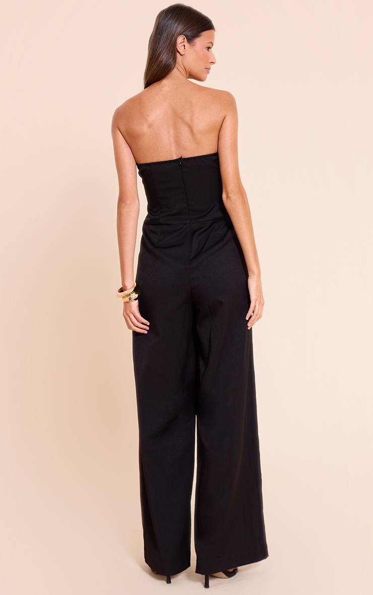 Noir Combinaison Jambe Droite Bandeau Tissée Avec Détail Ceinture