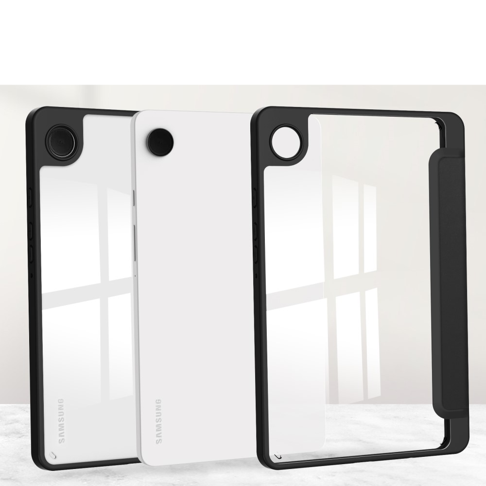 Samsung Galaxy Tab A11 / A9 Smart Cover Hybrid Hülle Leder Tasche Flip Cover   S-Pen Halterung - Schwarz / Transparent