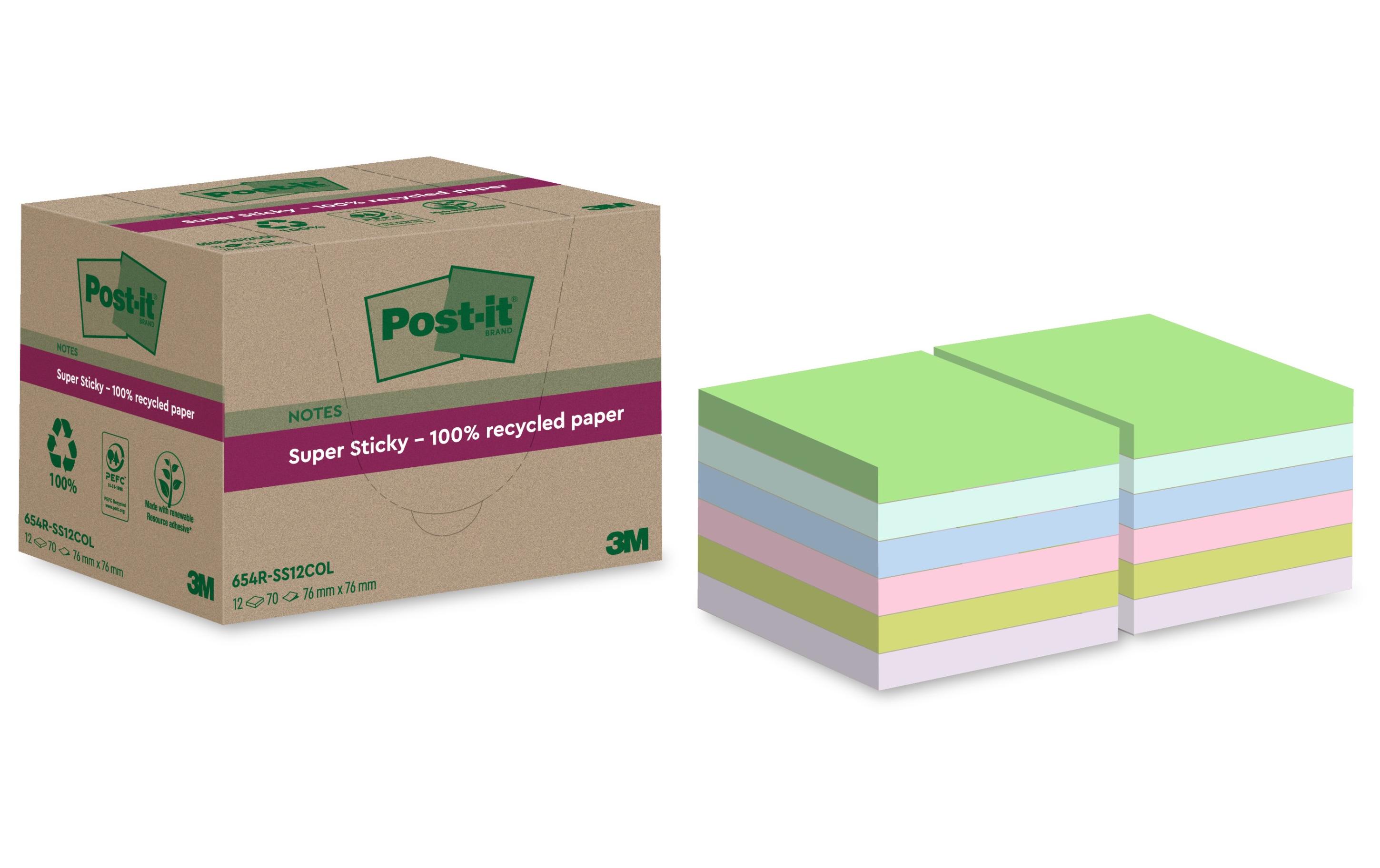 Notizzettel Super Sticky Recycling, Mehrfarbig, 12 BlöckeNotizblöcke für alle Gelegenheiten
