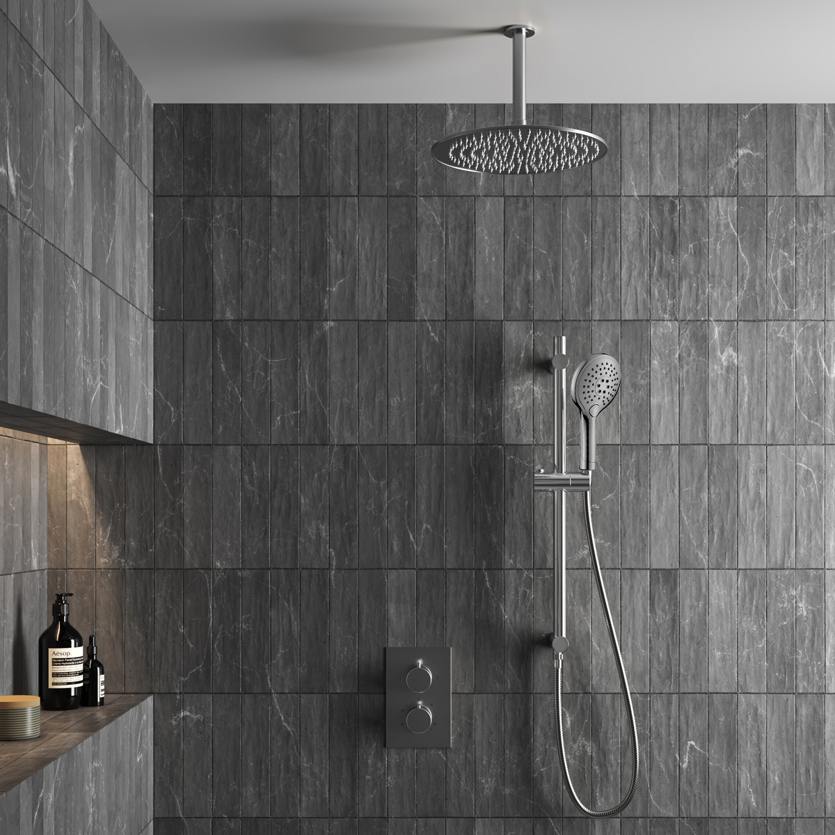 Saniclear Talpa inbouwregendouche 30cm met plafondarm, 2 standen handdouche en glijstang chroom