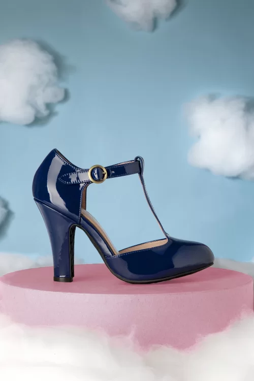 Lola Ramona ♥ Topvintage June Love Letter lak pumps in navy