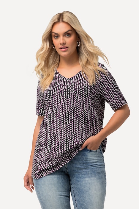 T-Shirt, Zierfalten, A-Linie, V-Ausschnitt, Halbarm