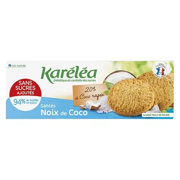Biscoitos amanteigados Karéléa sem adição de açúcar e com sabor de coco, 150g