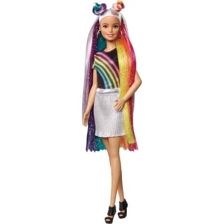 Barbie Regenbogen Glitzerhaar Puppe mit Zubehör