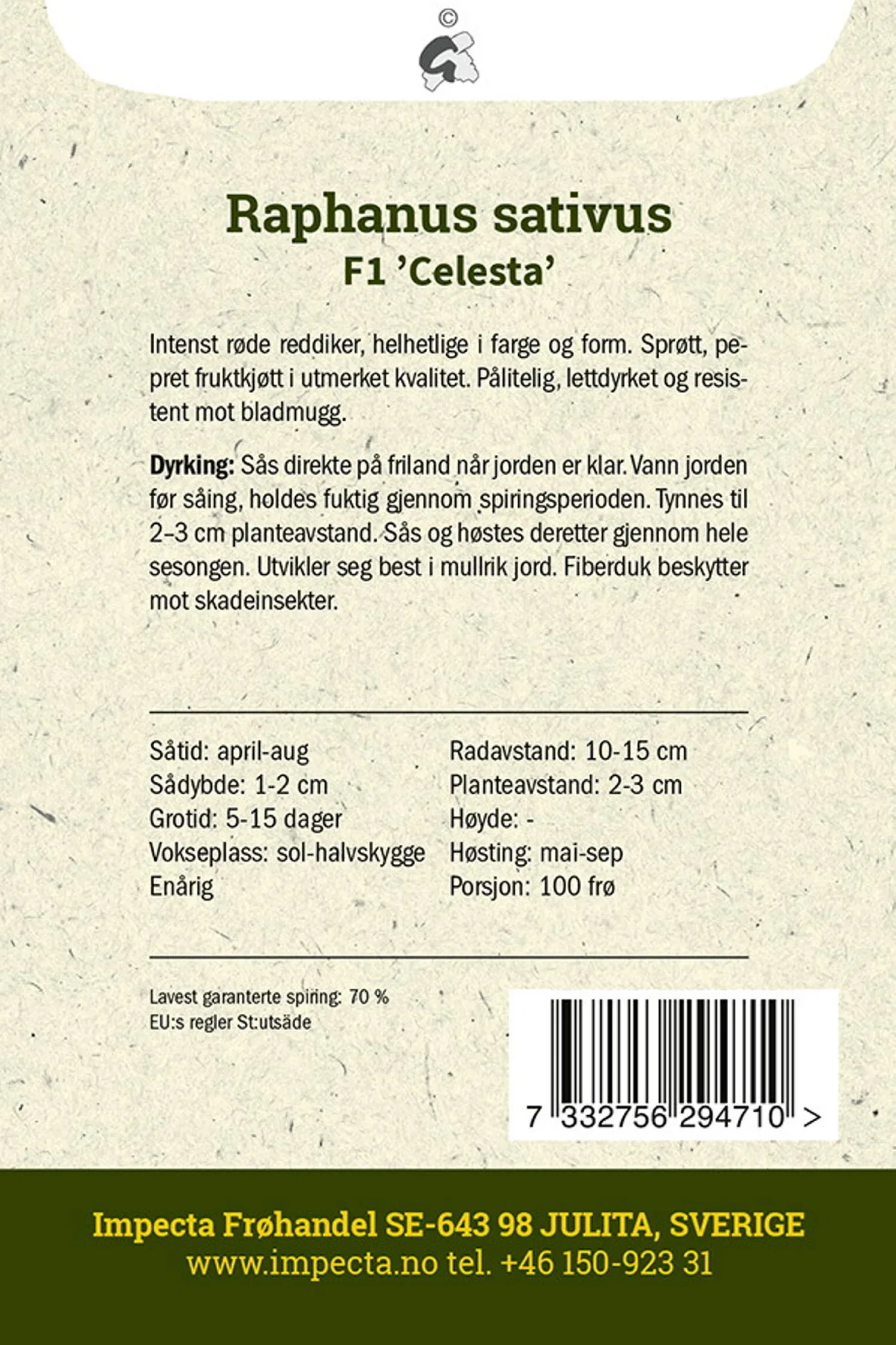 Raphanus sativus F1 'Celesta' Reddik F1 'Celesta'
