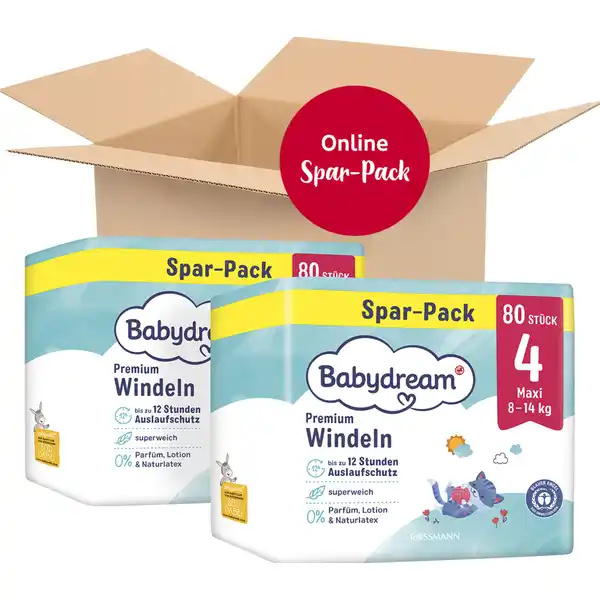 Premium Windeln Monatspack Maxi Größe 4, 160 Stück, 8-14 kg