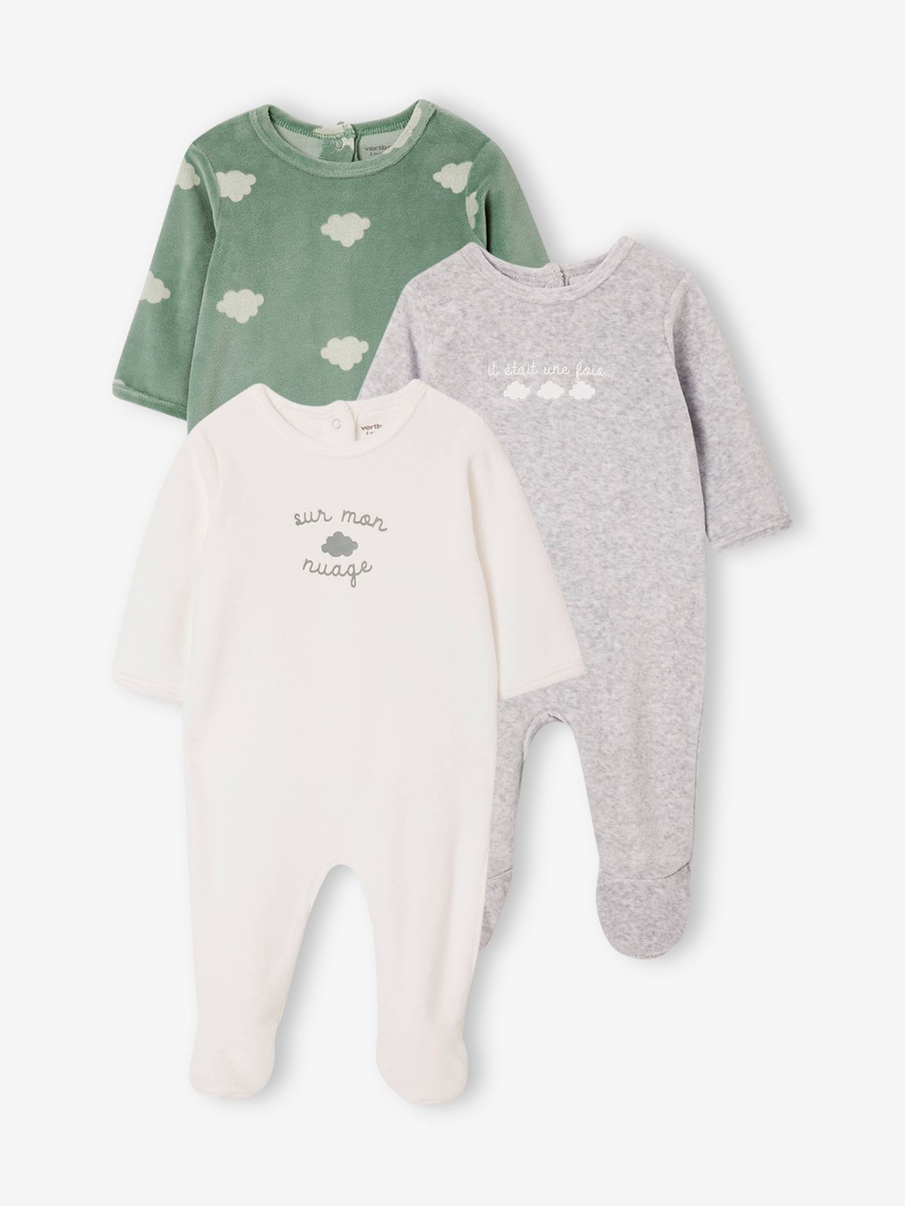 Conjunto de 3 macacões de veludo para bebês