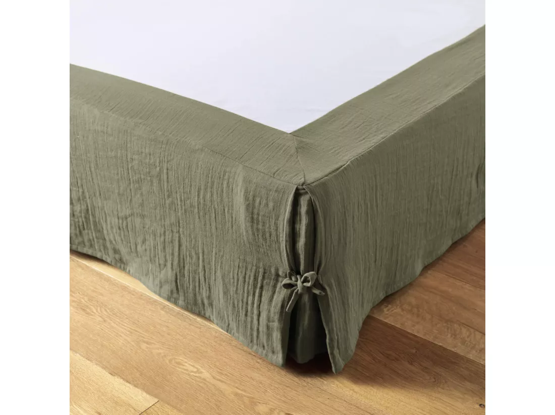 Cache sommier double gaze de coton kaki 180x200 cm