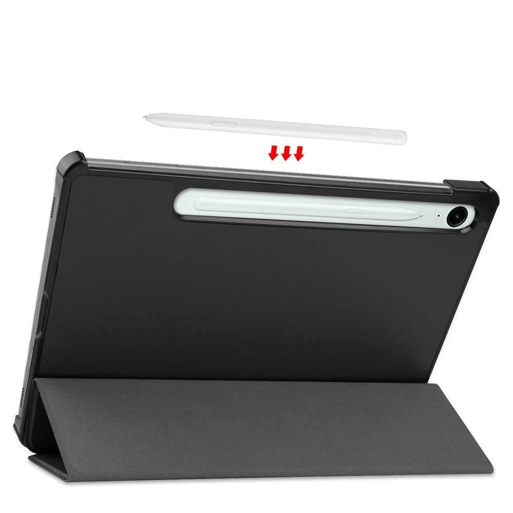 Samsung Galaxy Tab S10 Lite / S10 FE / Tab S9 FE / S9 Flipcase Hülle Ledertasche mit Aufstellfunktion Litchi Look   S-Pen Halterung - Schwarz