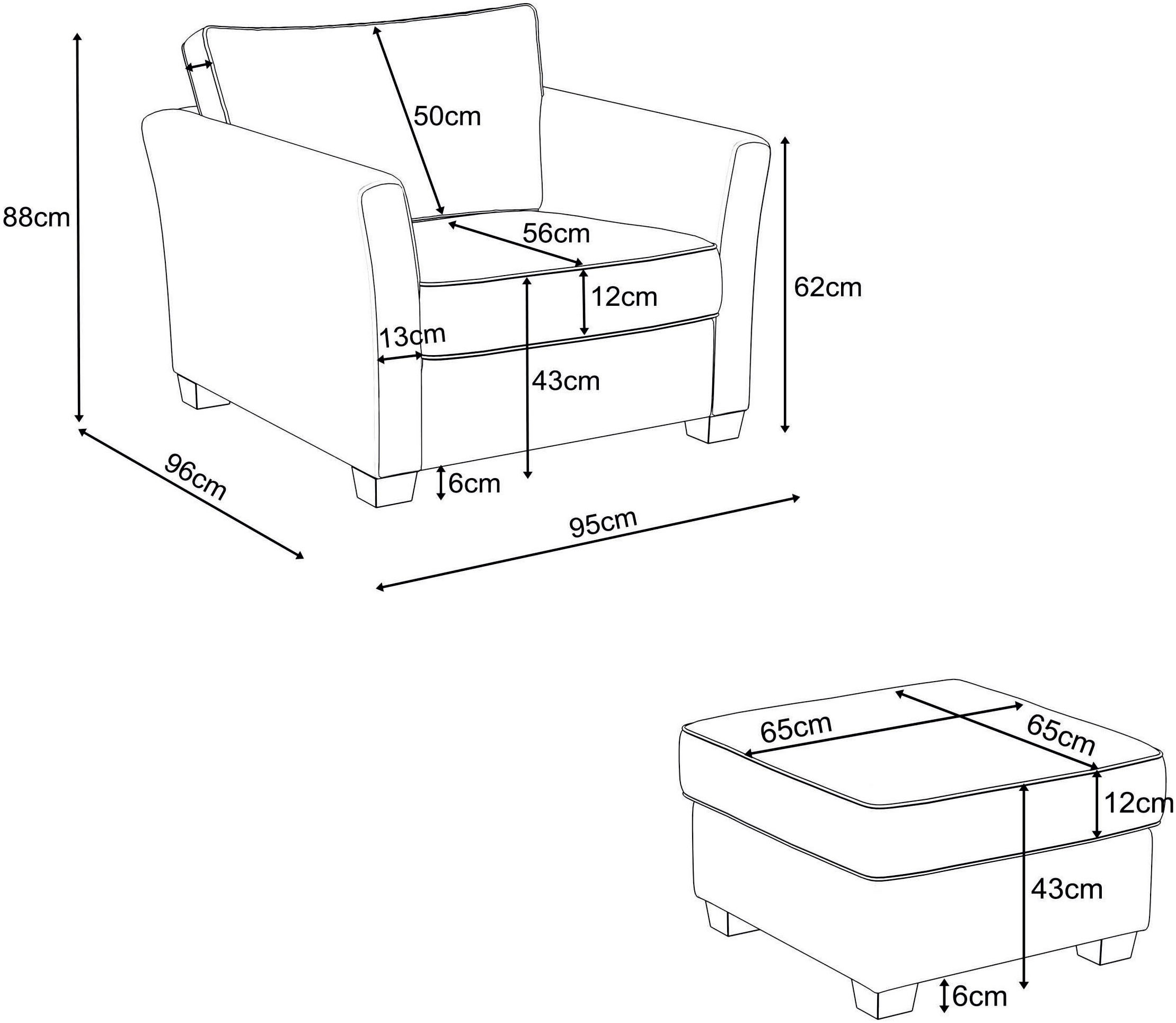 Home affaire Sitzgruppe »CALIFORNIA« 2 Stk. tlg. maritimer Landhausstil, Sessel mit passenden Hocker 65x65 cm