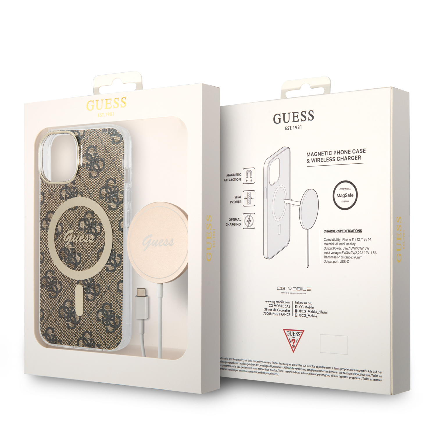 2in1 Bundle iPhone 14 MagSafe Hardcase Hülle 4G Print   MagSafe USB-C Charger (GUBPP14SH4EACSW) - Braun