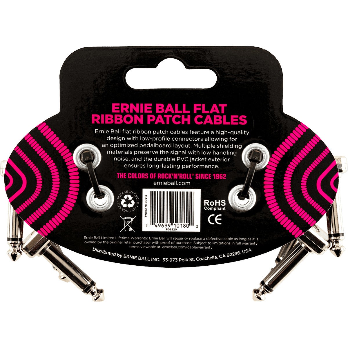 Ernie Ball 6220 Flat Ribbon Patch Cables patchkabels haaks 7.5 cm (set van 3)