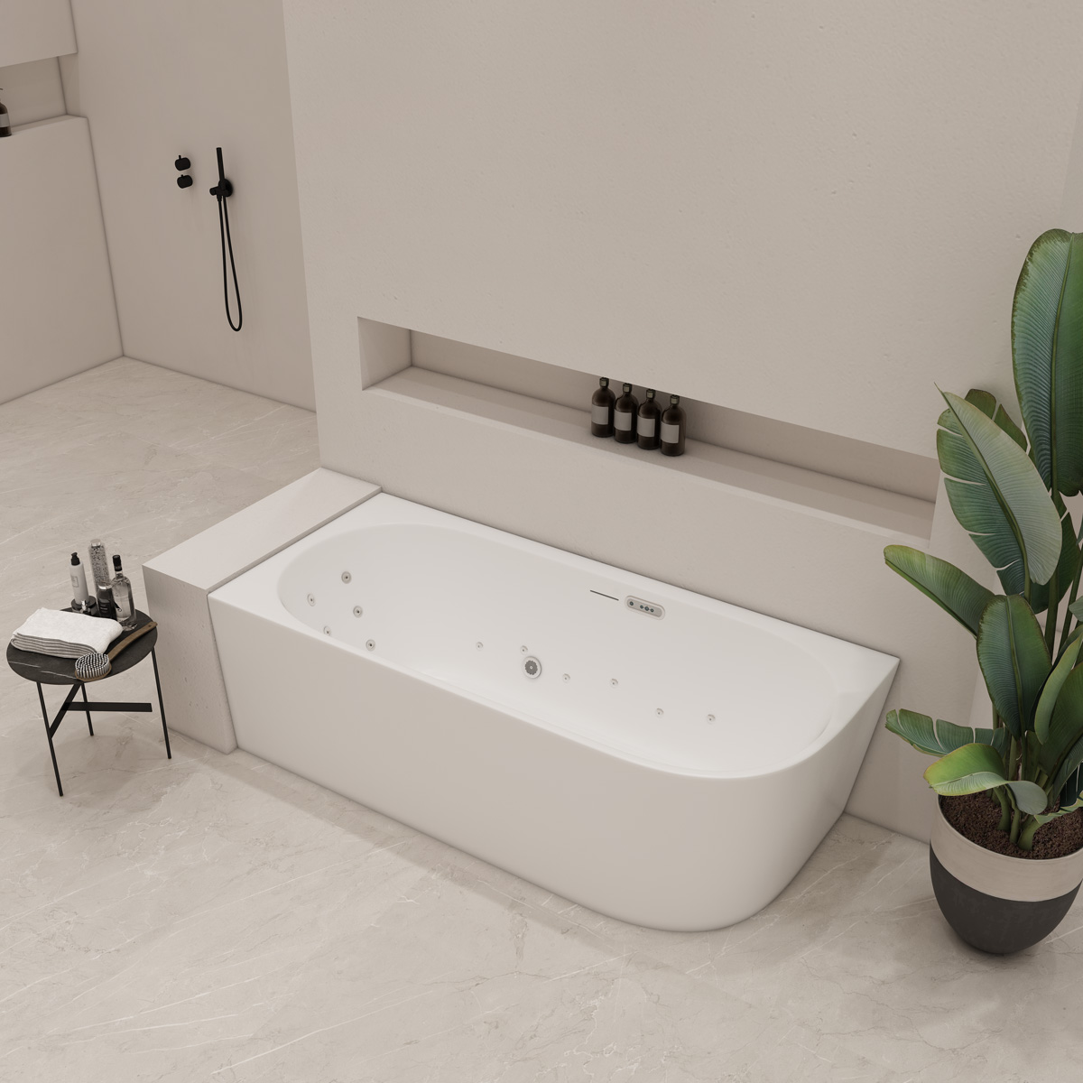 Saniclear Lilla bubbelbad 180x80cm links wit mat elektronisch 12 6 4 hydro en 12 aerojets chroom
