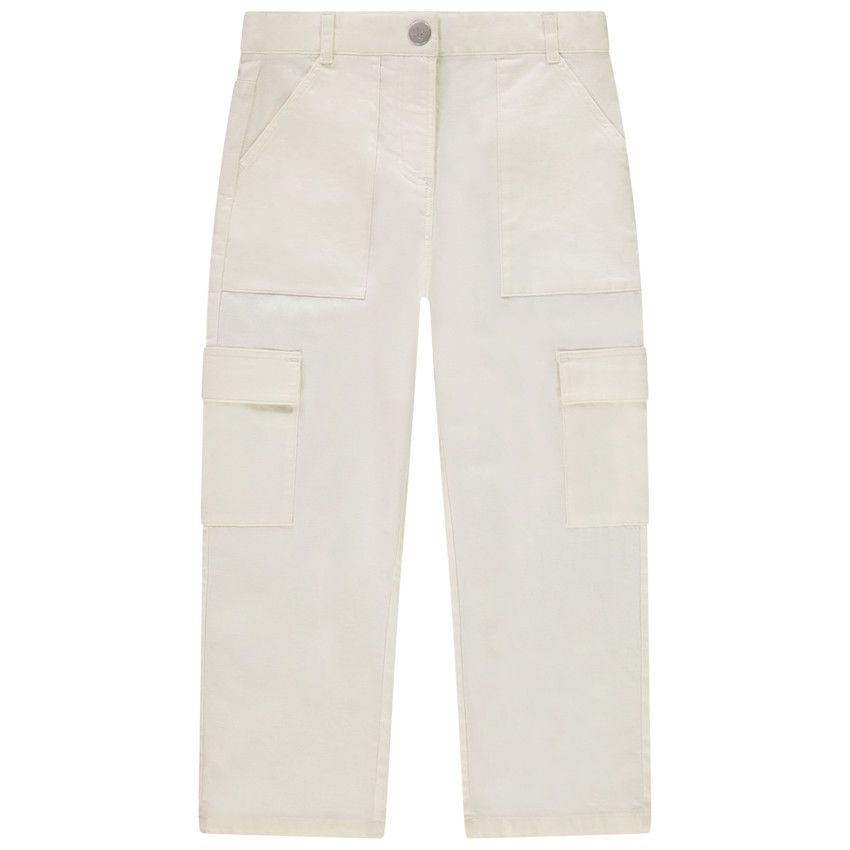 Pantalon droit cargo à poches pour fille - Ecru