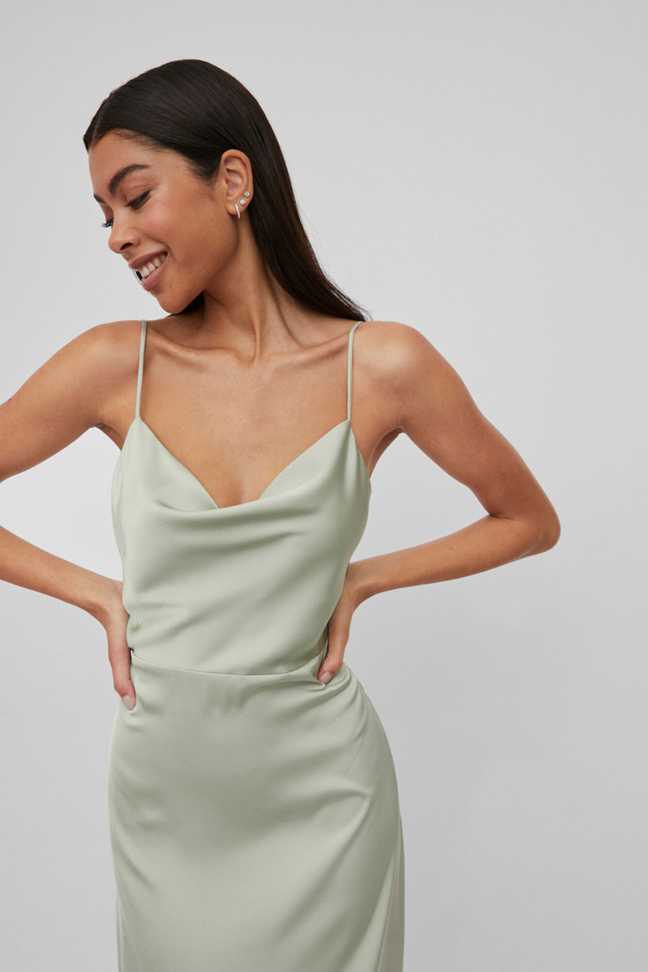 Vestido de lingerie com alças finas - Cáqui