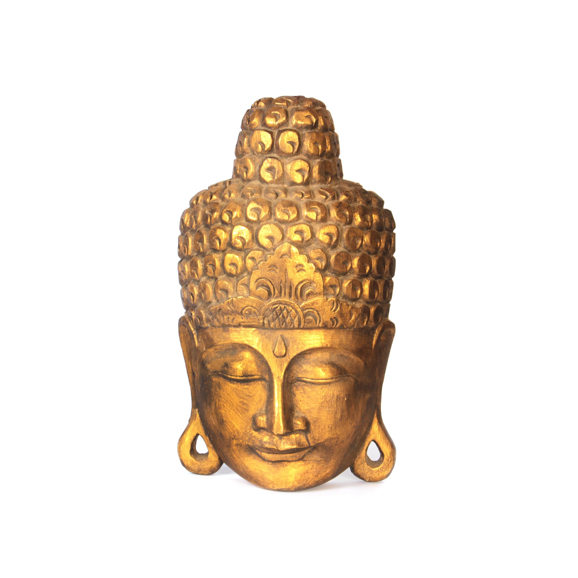 Buddha-Maske, aus Albesiaholz, gold, B 23 cm, H 40 cm von fischer's lagerhaus