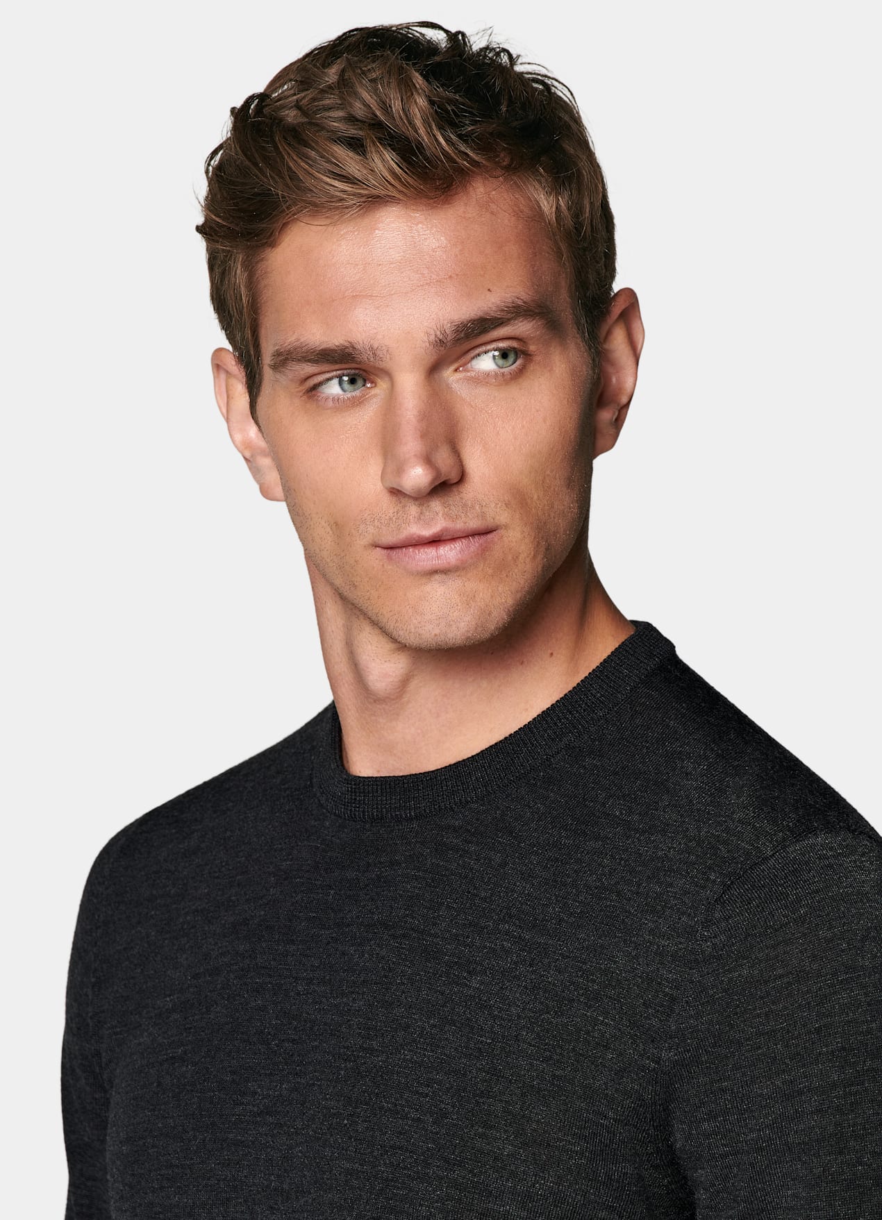 Pull col rond Merino gris foncé