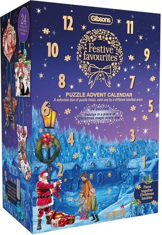 Gibsons - Adventskalender - Feestelijke Favorieten - 24 Puzzels - Goudfolie