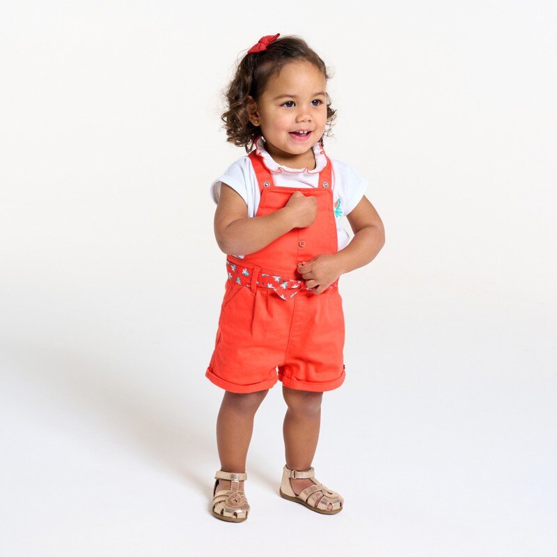 Salopette courte en coton souple orange bébé fille Orange