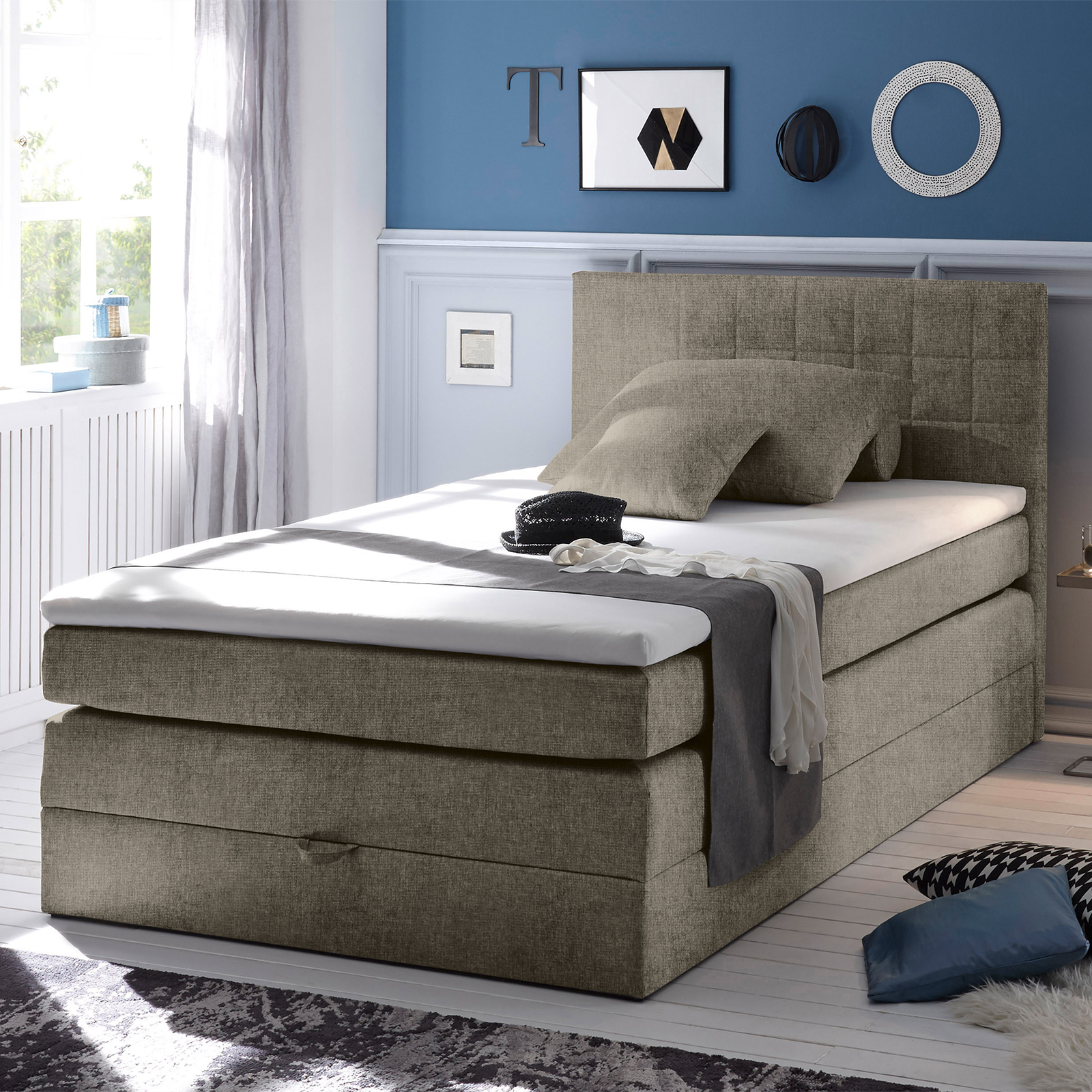Boxspringbett - schlamm - H2 - Webstoff - 140x200 cm