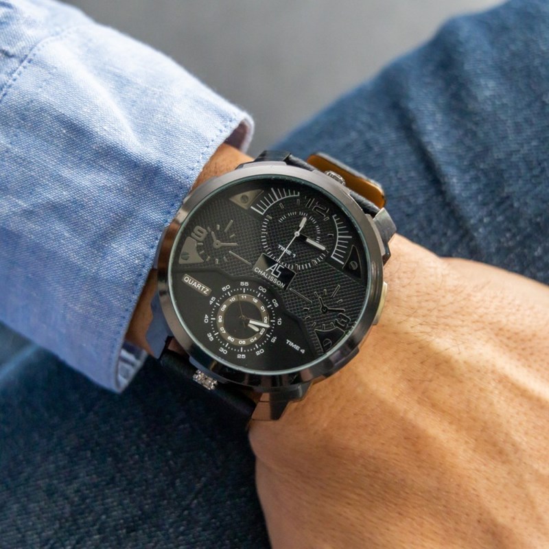 Coffret montre Homme CHTIME bracelet Cuir Noir