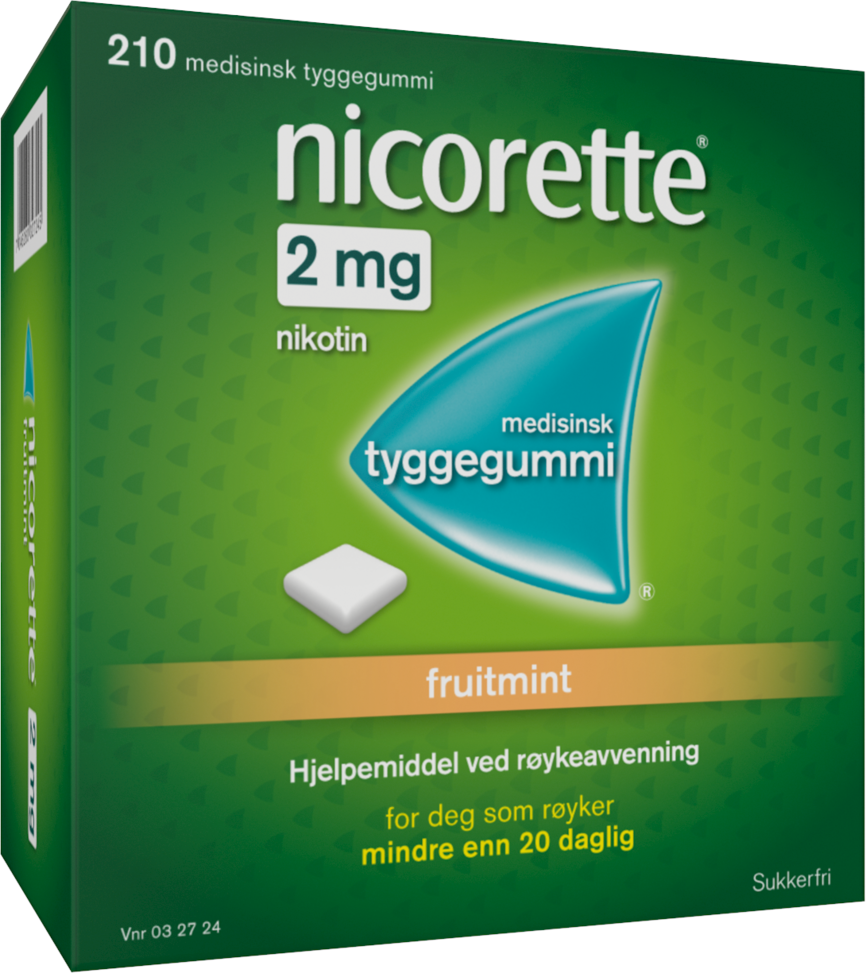 Nicorette Fruitmint tyggegummi 2 mg nikotin, slutte å røyke