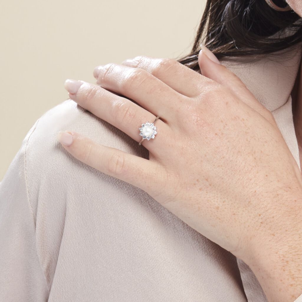 Bague Argent Blanc Cheri Perle De Culture Oxydes De Zirconium
