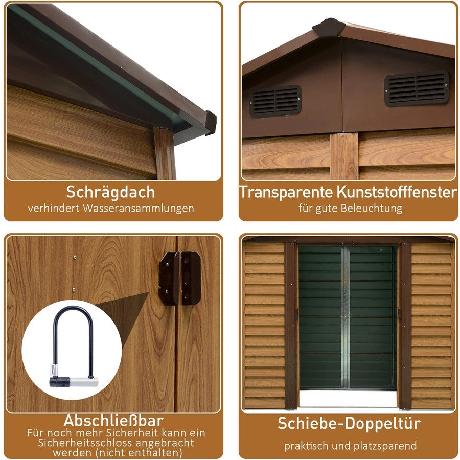 Outsunny Geräteschuppen in Holzmaserungsimitat braun