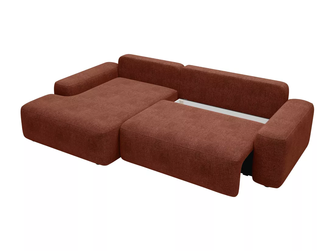 Canapé d'angle gauche convertible en tissu texturé terracotta DAVISO