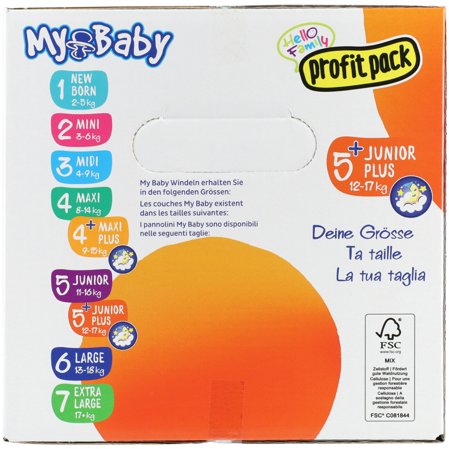 My Baby Windeln Grösse 5+ Junior Plus Profit Pack, 12-17kg, 102 Stück