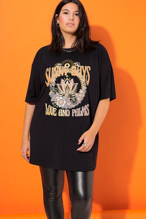 T-Shirt, oversized, Print mit Stickerei