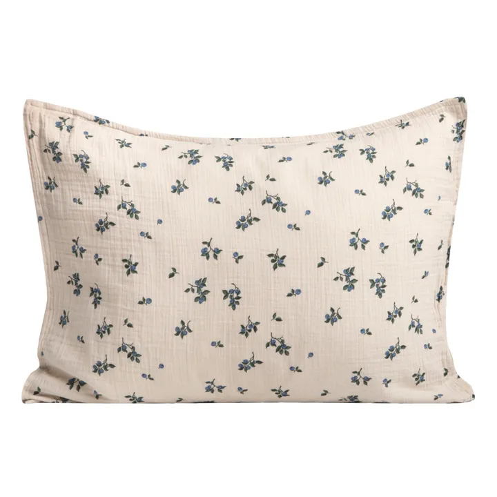 garbo&friends Taie d'oreiller Blueberry en mousseline de coton | Ivoire