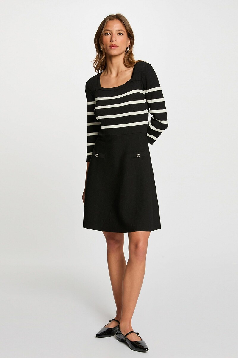 MORGAN<br>Vestido evasê em jérsei com listras