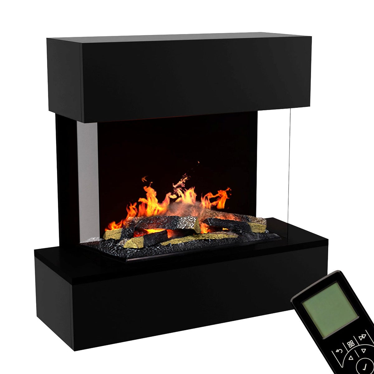 GLOW FIRE Elektrische haard 'Hölderlin Sims' | Waterdamphaard met OMC 600 inclusief hout in zwart als wandhaard | HxBxD: 88x80x30 cm