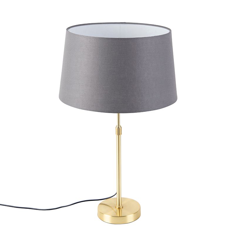 Tafellamp goud/messing met linnen kap grijs 35 cm - Parte