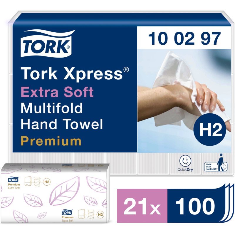 Essuie-mains pliage enchevêtré Tork H2 Premium Extradoux - Carton de 2100