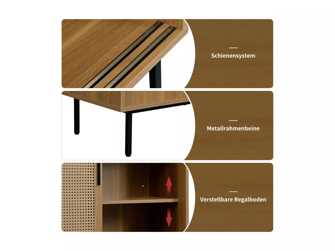 URBAN MEUBLE Buffet effet bois 2 portes coulissantes en rotin L100/H90/P37cm
