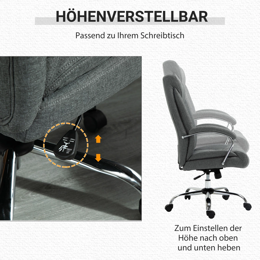 Vinsetto Bürostuhl Ergonomisches Design, Atmungsaktiver Polyester-Bezug Grau