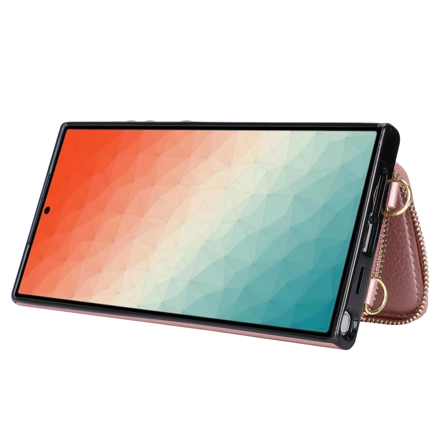 Samsung Galaxy S24 Ultra Necklace Leder Schutz Hülle mit Kartenfächer   Handykette (140cm) - Roségold