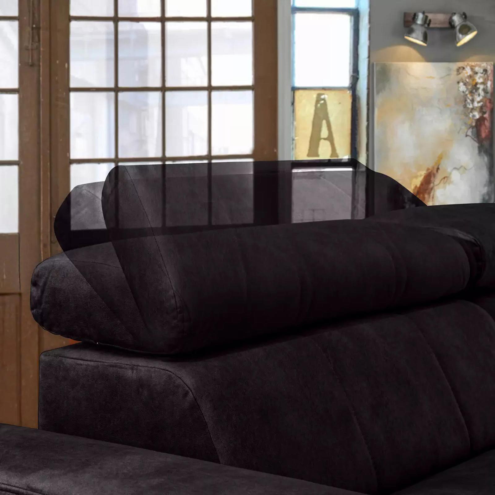Ecksofa - aubergine - Samt - mit Liegefunktion - Recamiere rechts
