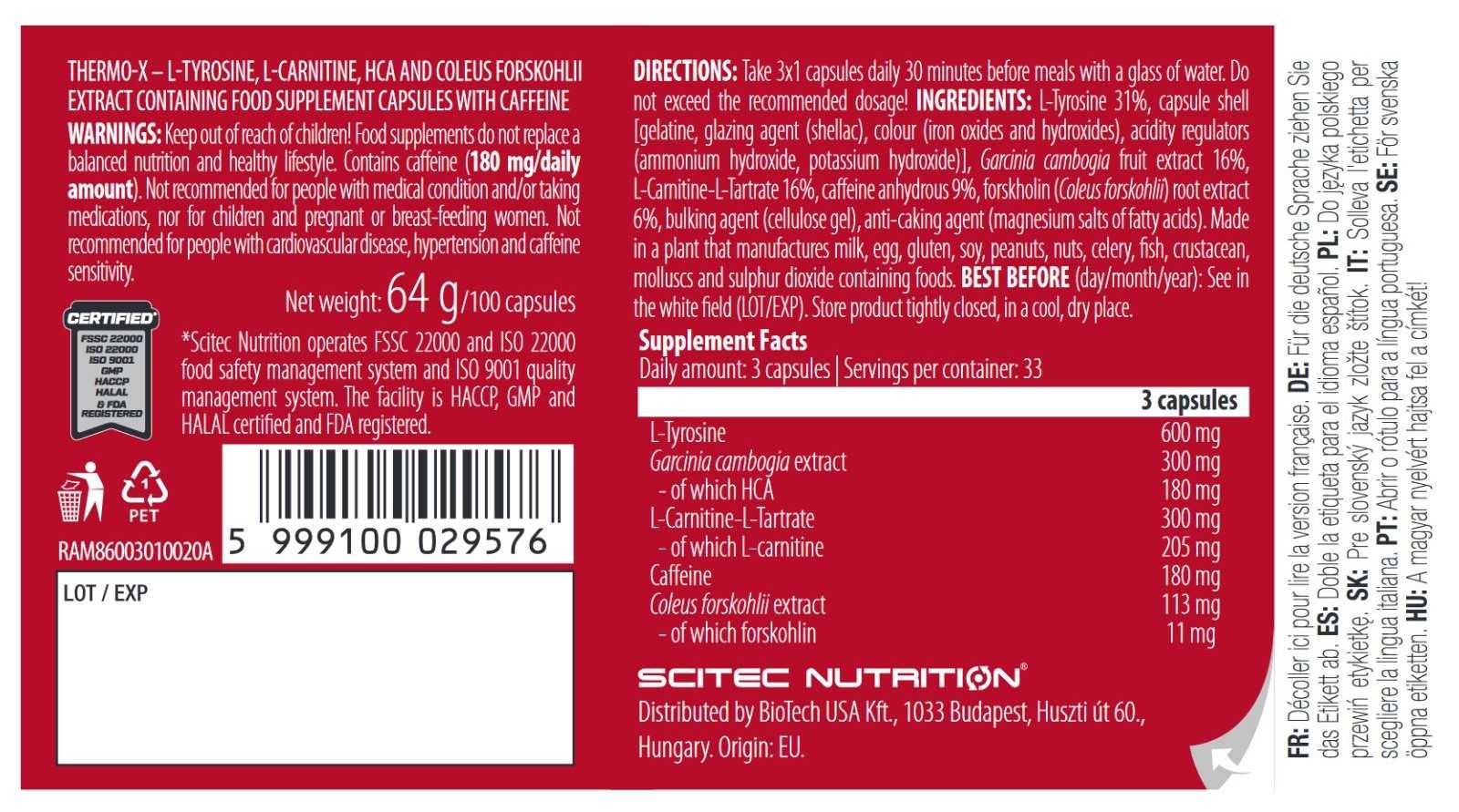 Scitec Nutrition Thermo X 100 cápsulas