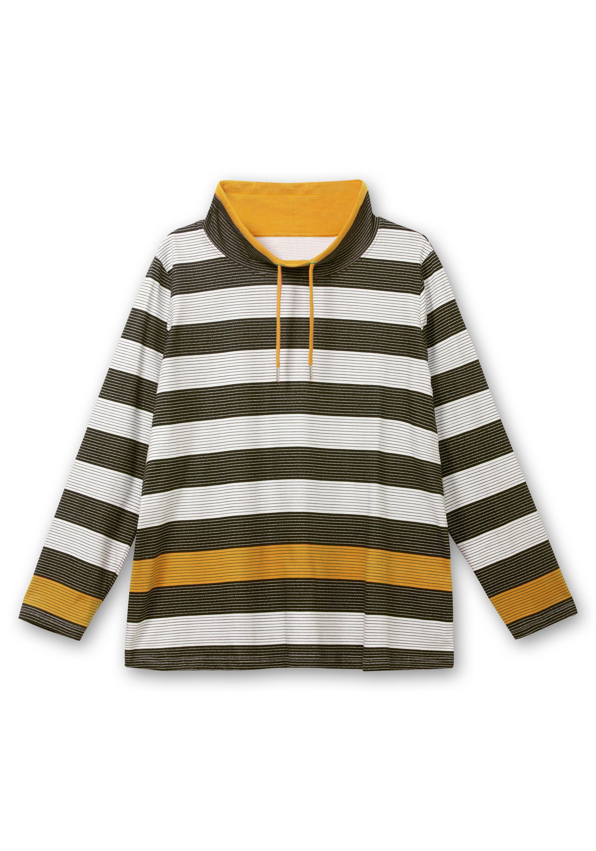 Stehkragenshirt mit Blockstreifen und Kontrastband
