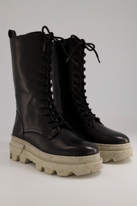 Lederboots, XL-Schaft, Schnürung, Plateausohle, Weite H