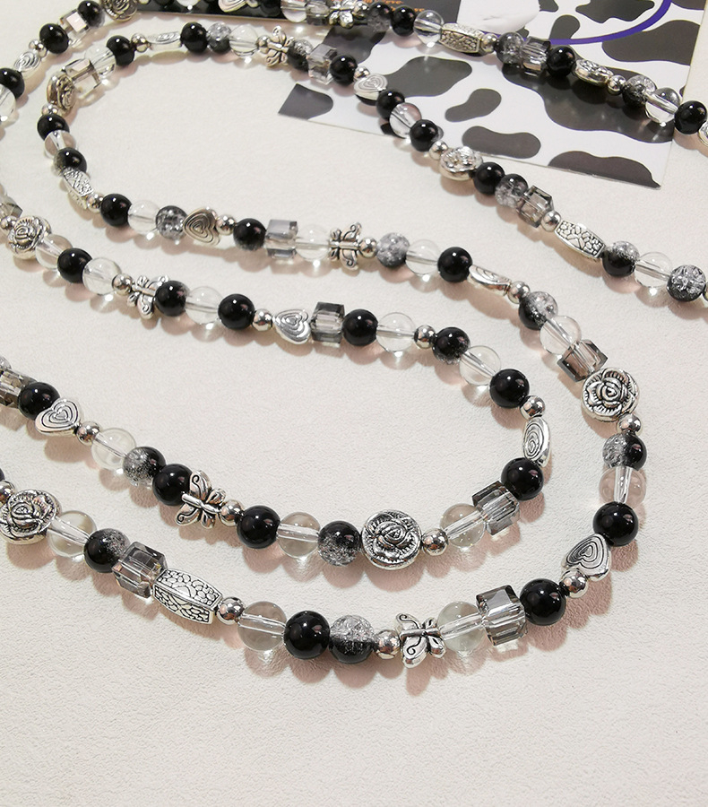(120cm) Universal Necklace Handykette Umhängeband für Schutzhülle mit Glitzersteinen   1x Einlage - Schwarz / Transparent