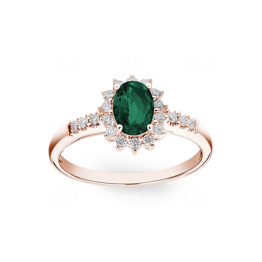 Entourage Ring 750/18 K Roségold mit Smaragd & Diamanten 0.19 ct H/si
