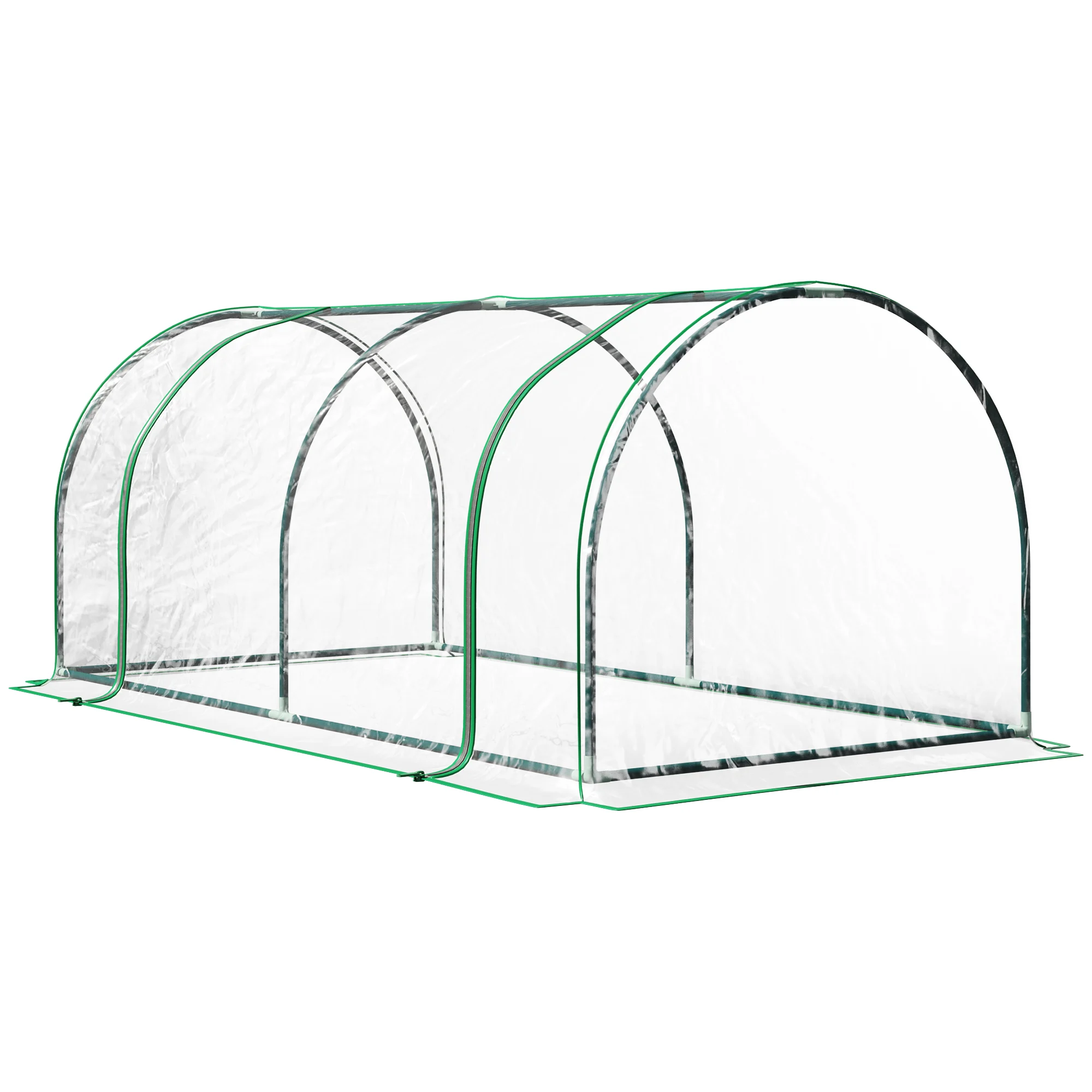 Miniestufa Outsunny 200x100x80 cm para cultivo de plantas em jardins e terraços, ideal para plantio de sementes em viveiros domésticos. Modelo tipo túnel com estrutura de aço e cobertura plástica transparente.