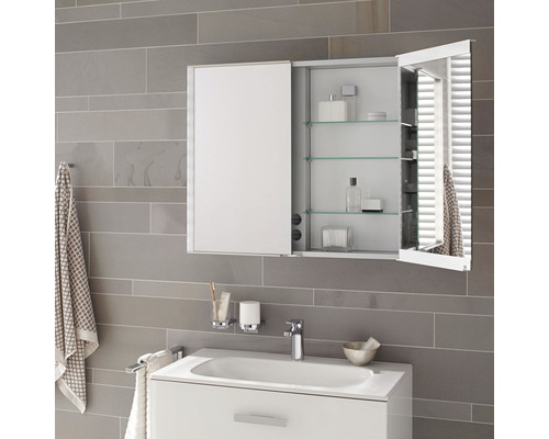 KEUCO Royal Match spiegelkast, 100 x 15 x 70 cm, zilver, 2-deurs, LED, IP20, inbouw