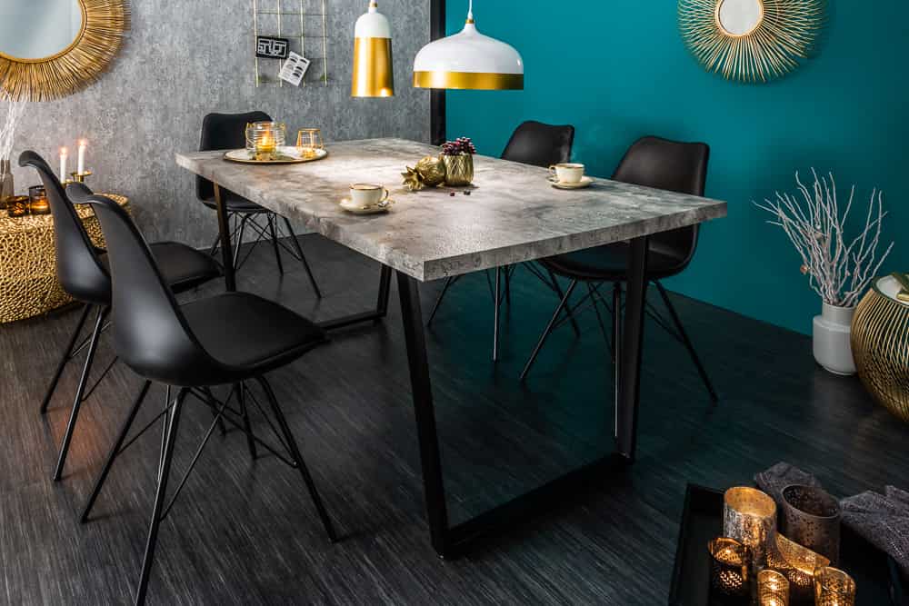 Moderner Esstisch LOFT 160cm grau Beton-Design schwarze Metallbeine Kufengestell Industrial